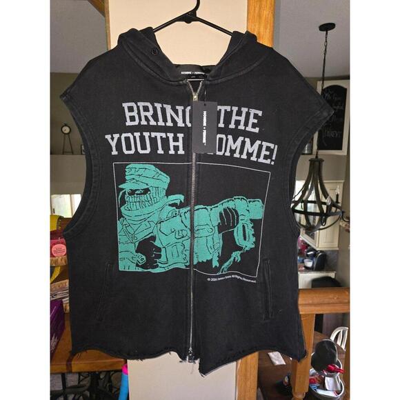 Homme + Femme Guerilla Cutoff Zip Hoodie Black - Picture 1 of 8